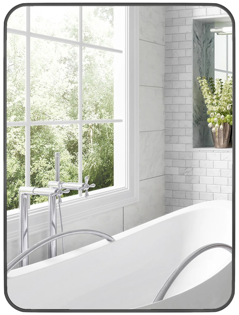 HOMCOM Oglindă de baie dreptunghiulară cu cadru metalic Oglindă decorativă pentru dormitor sufragerie sau antreu 60x80 cm Negru | Aosom Romania