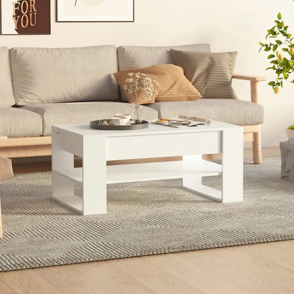 Masuta de cafea, alb, 102x55x45 cm, lemn prelucrat 1, Alb