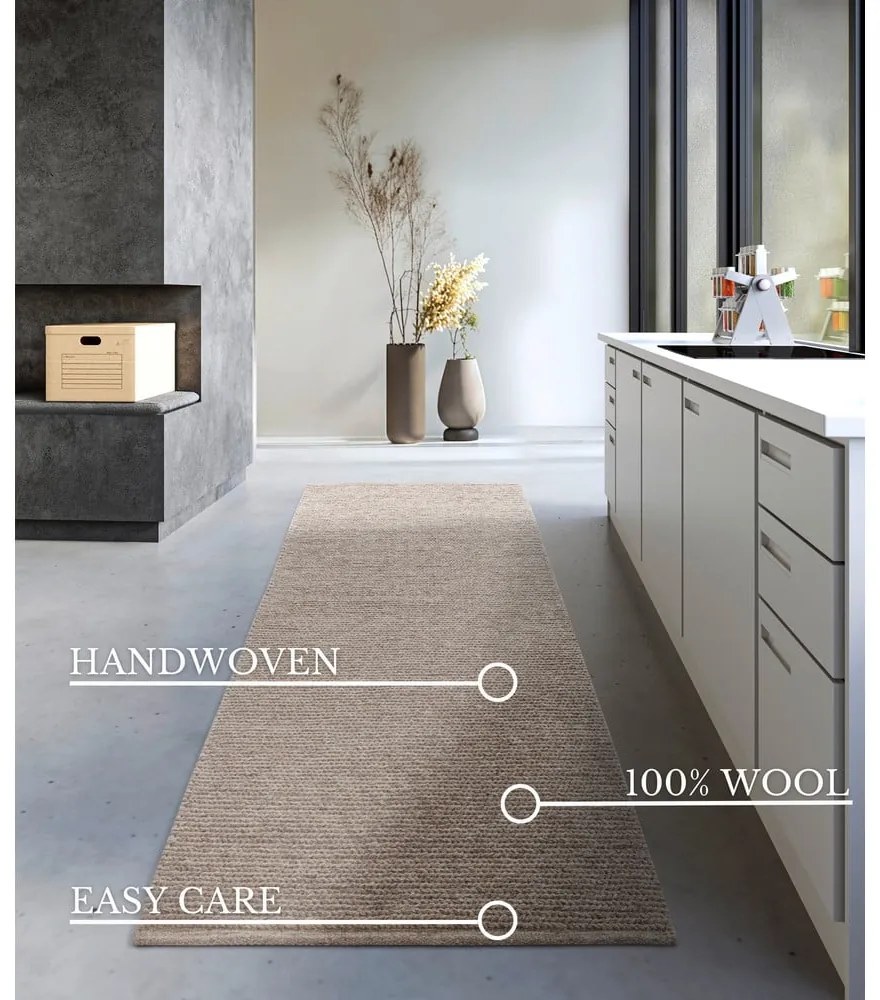 Covor tip traversă maro deschis țesut manual din lână 80x200 cm Francois – Villeroy&amp;Boch