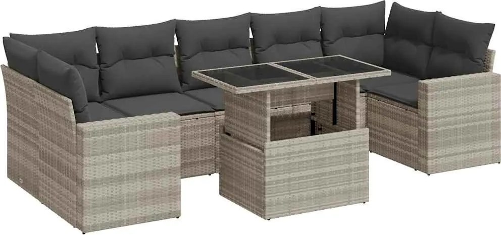vidaXL Set mobilier de grădină cu perne, 8 piese gri deschis poliratan