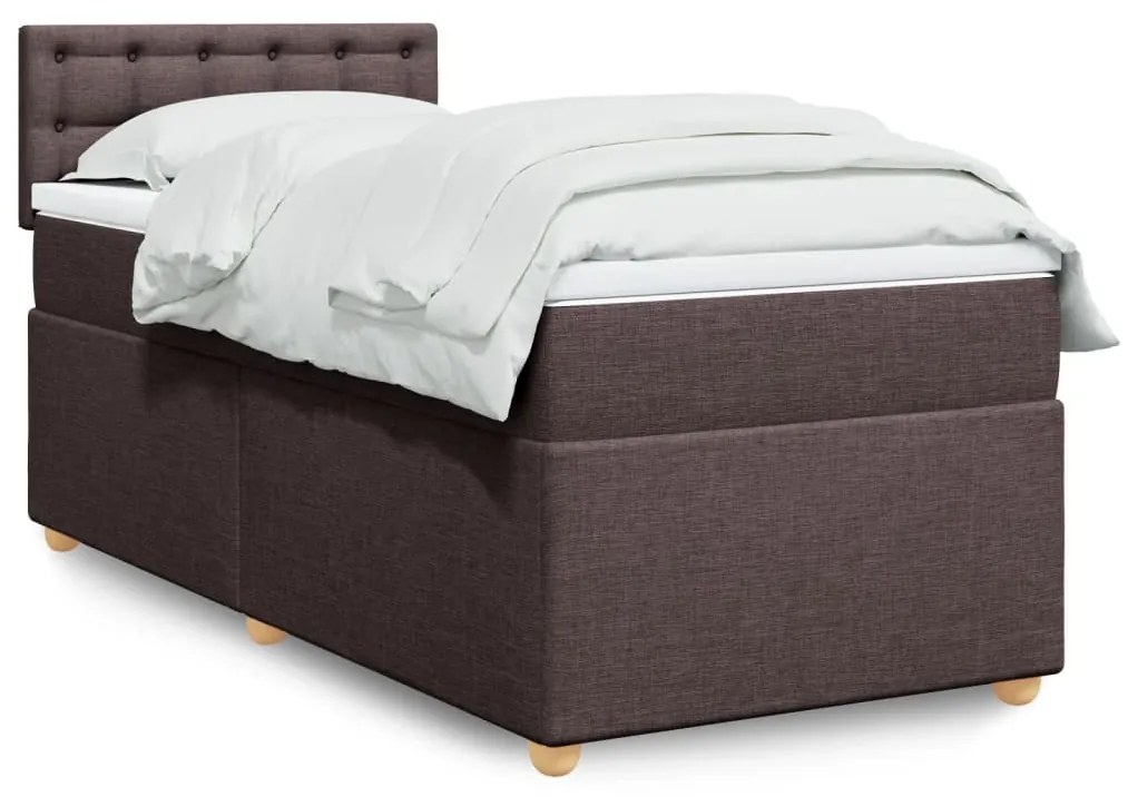 vidaXL Pat box spring cu saltea, maro închis, 100x200 cm, textil