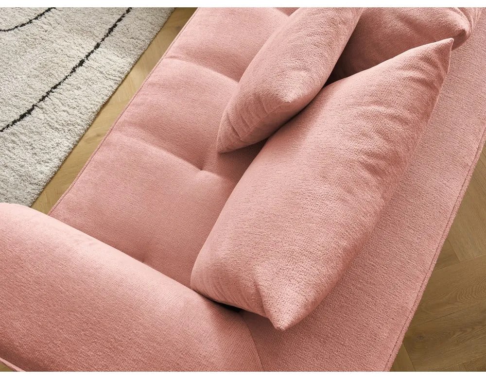Colțar roz cu tapițerie din chenille (cu colț pe partea dreaptă/în formă de ”L”) Whesley – Bobochic Paris