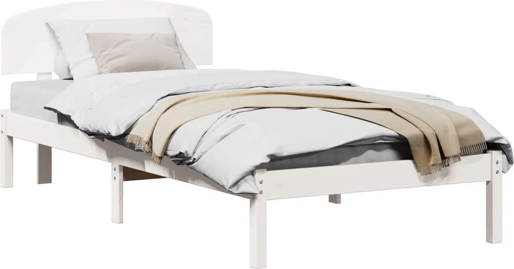 vidaXL Cadru de pat cu headboard Alb 90 x 200 cm Lemn de pin masiv