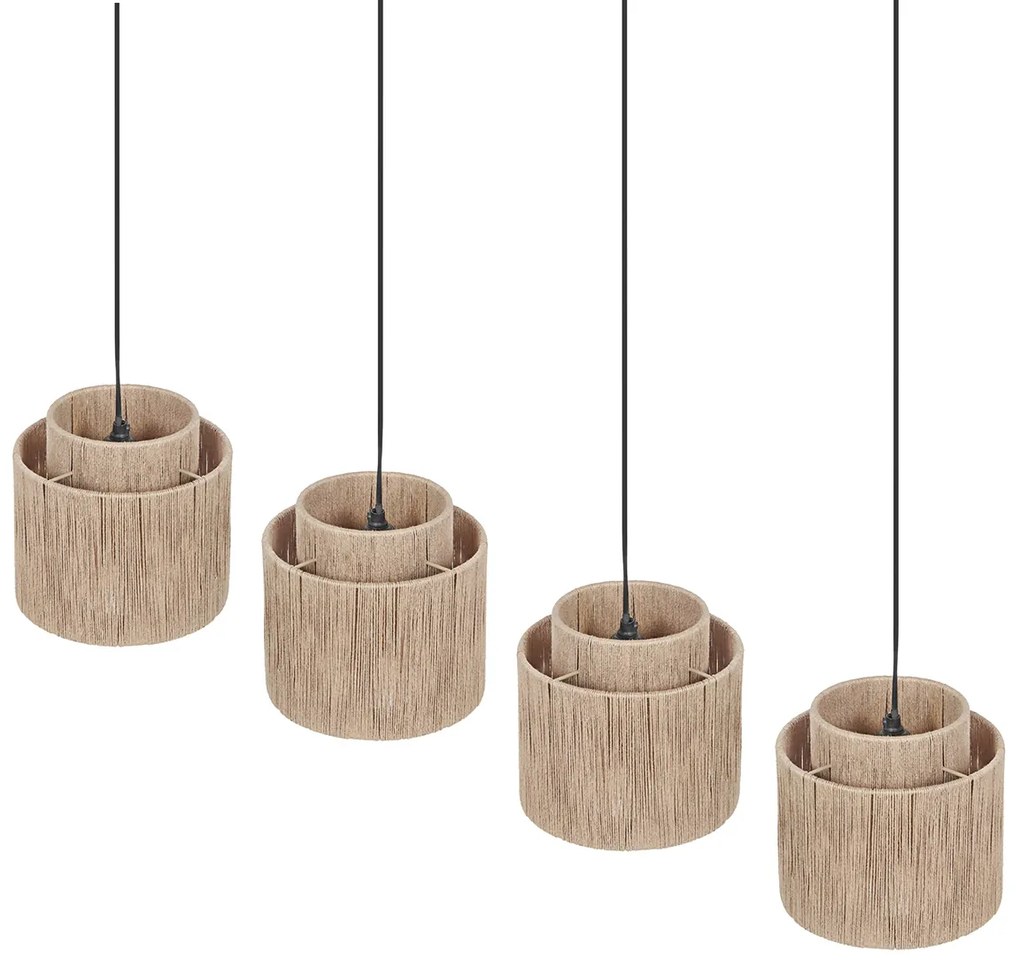 Lampă suspendată Japandi neagră cu frânghie maro, 4 lumini - Smilla