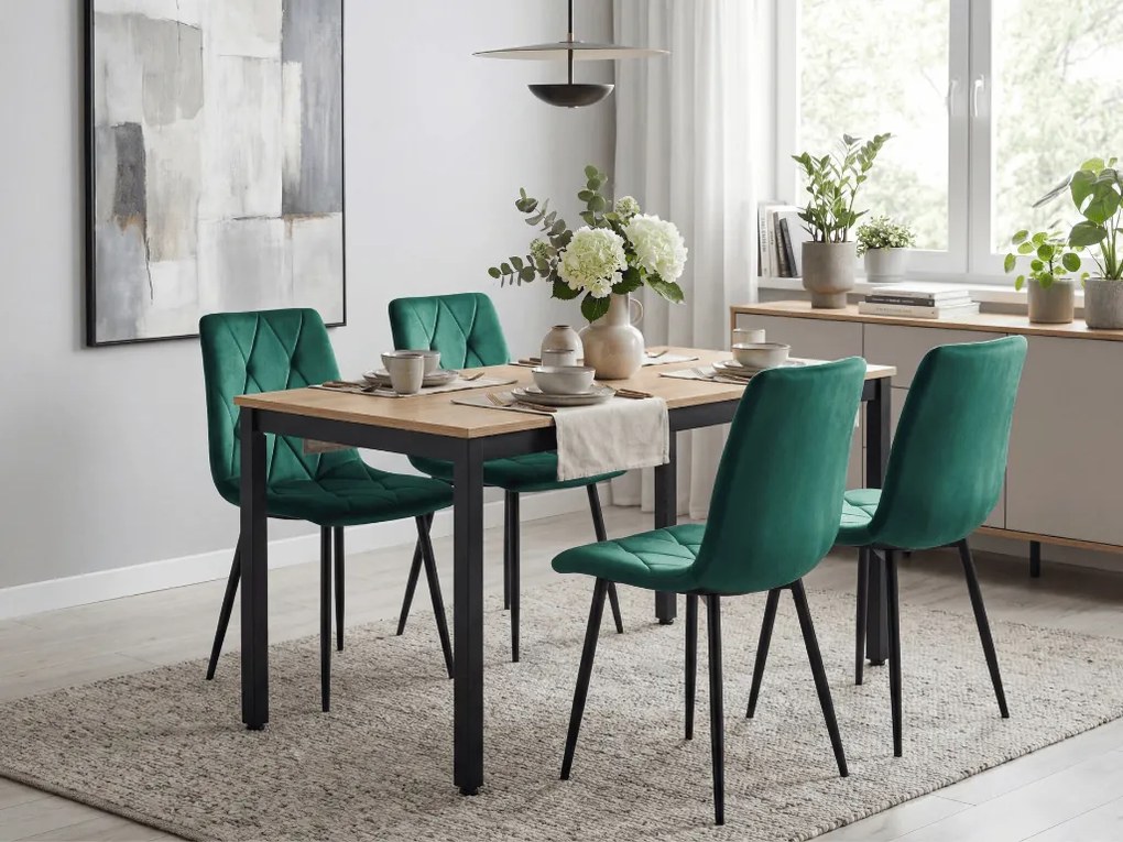 OFERTA Scaun de mese din catifea verde inchis LIBRA cu picioare negre calitate a II-a