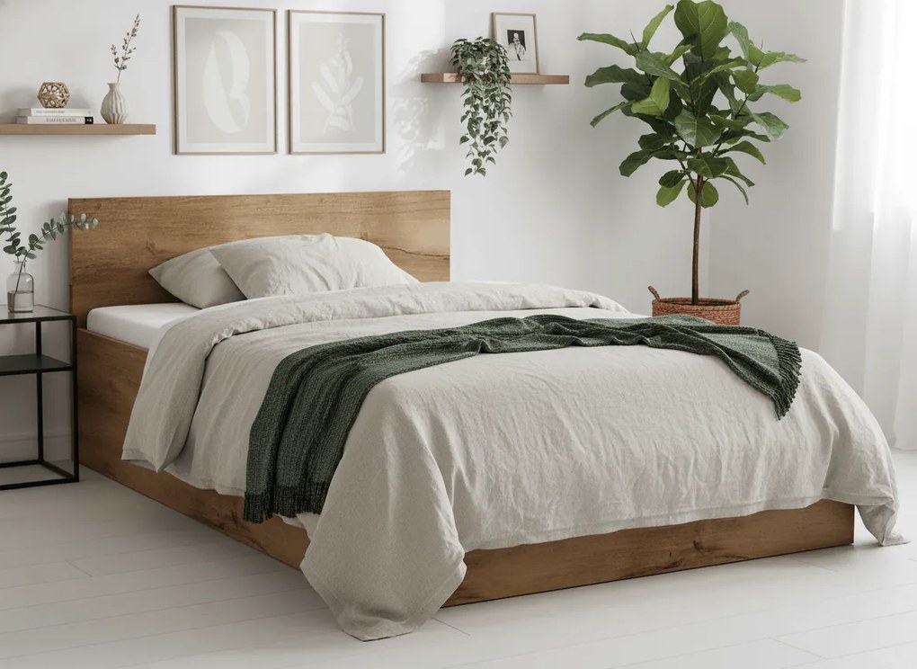 Pat SOFIA 140 x 200 cm, stejar artisan Saltele: Cu saltele Coco Maxi 20 cm, Somiera pat: Cu lamele drepte