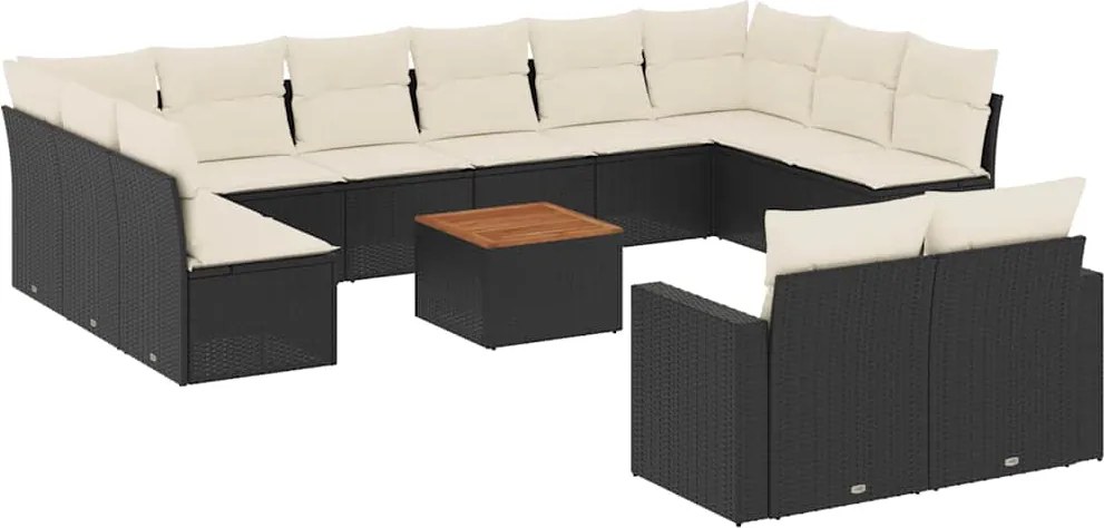 vidaXL Set mobilier de grădină cu perne, 13 piese, negru, poliratan