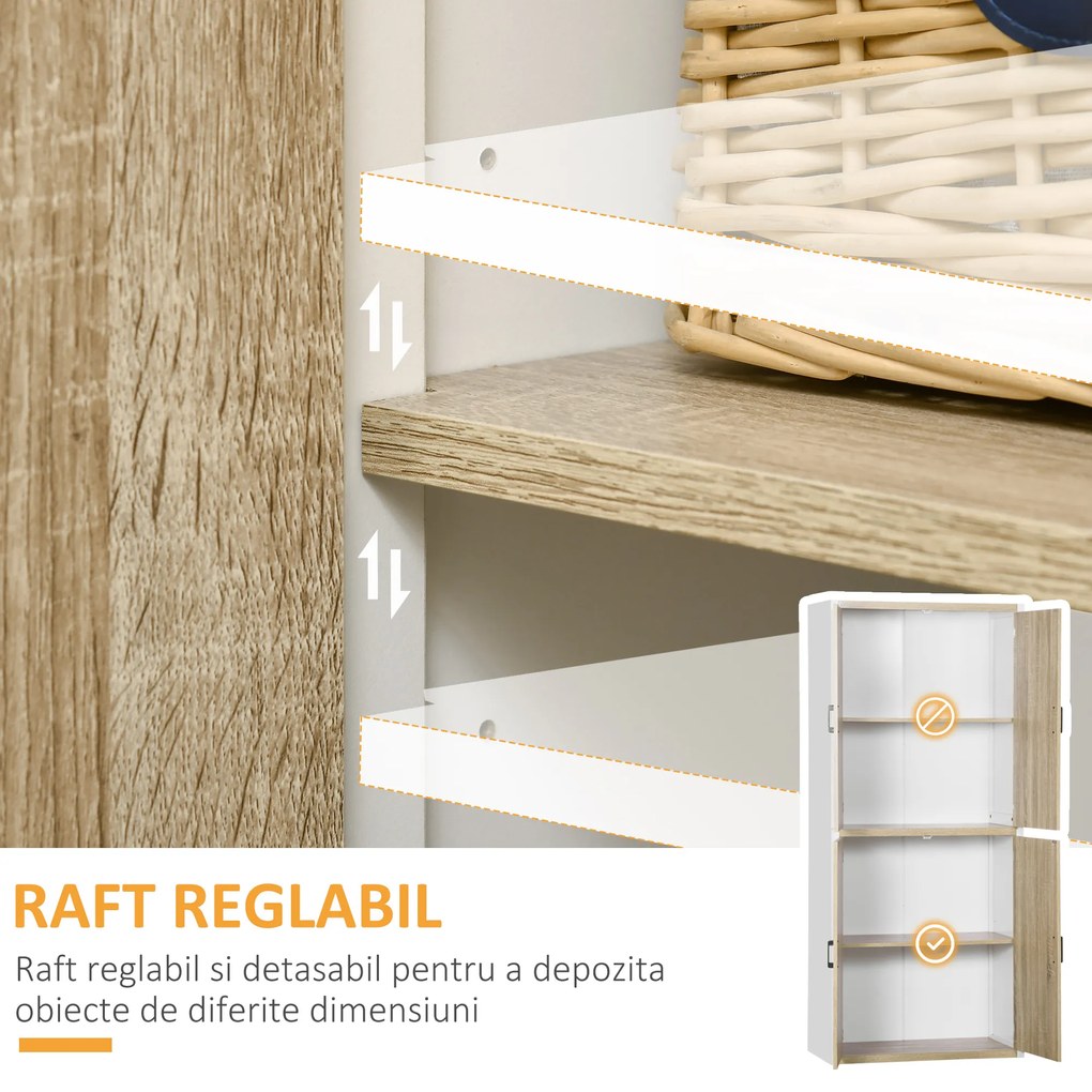 HOMCOM din lemn MDF dulap cu 4 rafturi reglabile, 4 usi si dispozitiv anti-basculare, 80x40x182cm, crem si alb | Aosom Romania