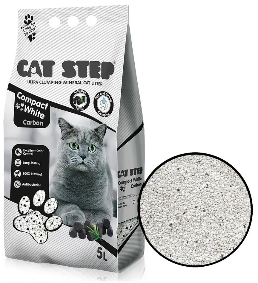 Gunoi mineral pentru pisici Cat Step Compact WhiteCarbon, 5 l