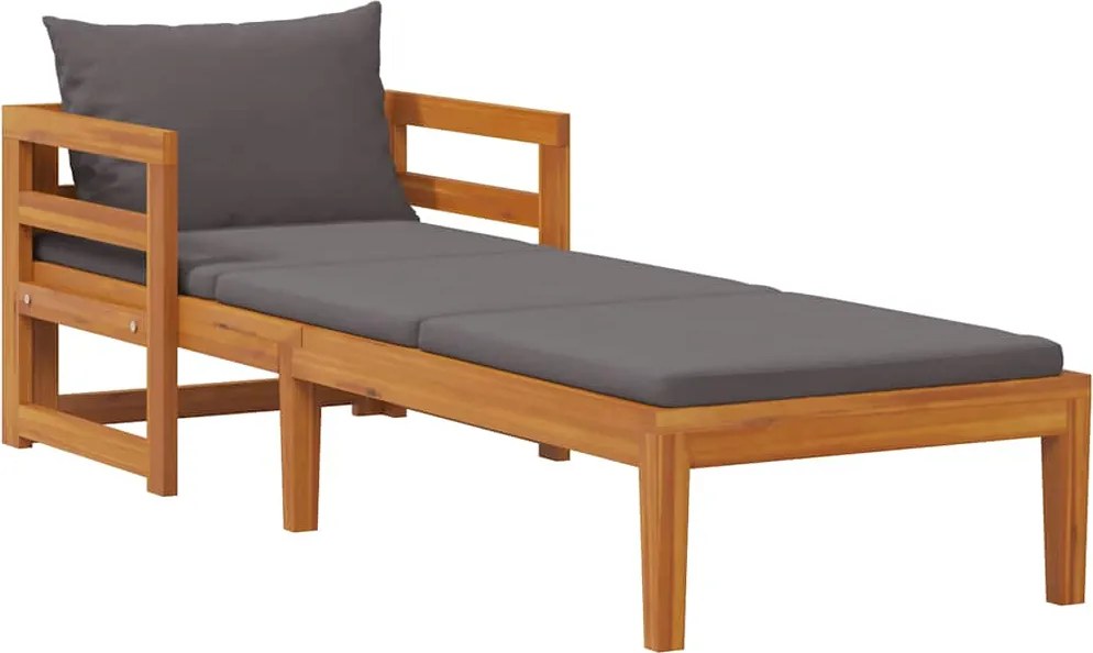 vidaXL Șezlong de plajă cu perne gri închis, lemn masiv acacia