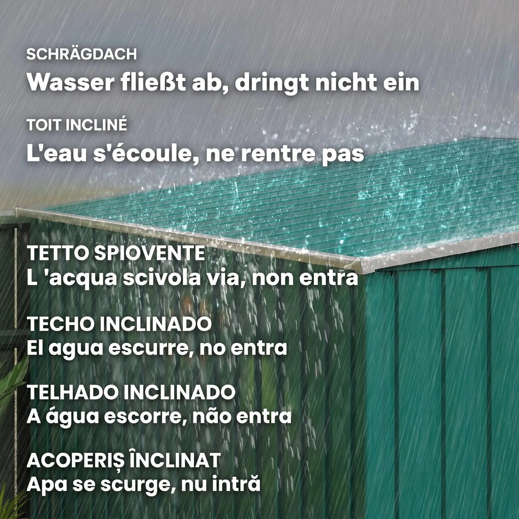 Outsunny Magazie Grădină din Oțel, Ușă Glisantă, pentru Căsuță de Unelte, Căsuță de Grădină, 154x206.5x160/181 cm, Albă | Aosom Romania
