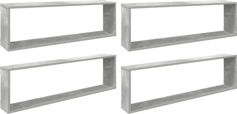 vidaXL Rafturi de perete cub, 4 buc., gri beton, 100x15x30 cm, PAL