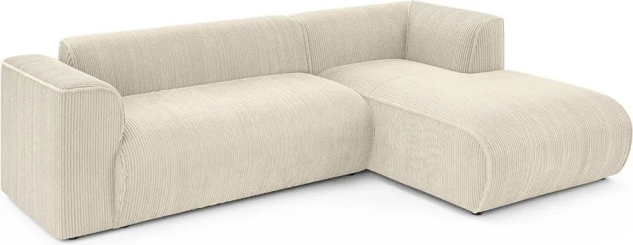 Colțar bej cu tapițerie din catifea reiată (cu colț pe partea dreaptă/cu șezlong) Merid – Ropez