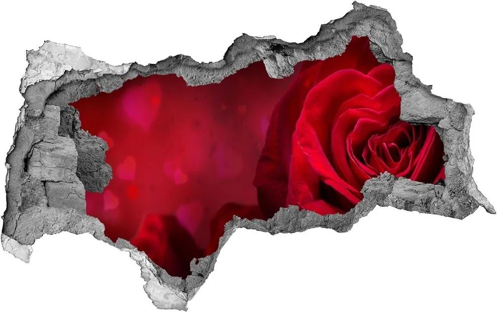 Autocolant 3D gaura cu priveliște Inima trandafir rosu