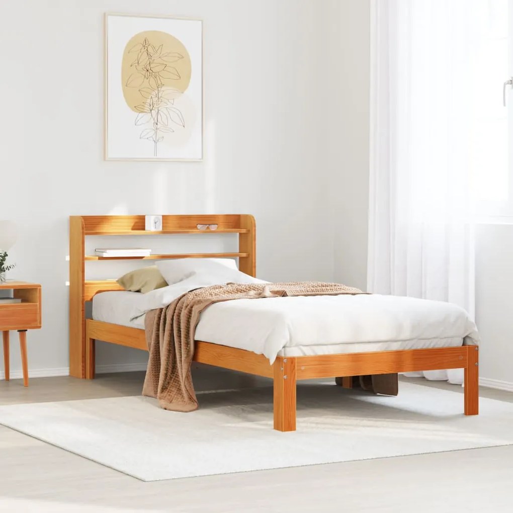 vidaXL Cadru pat fără saltea, maro ceruit, 75x190 cm, lemn masiv pin