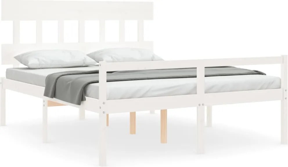 vidaXL Cadru de pat senior cu tăblie, 160x200 cm, alb, lemn masiv