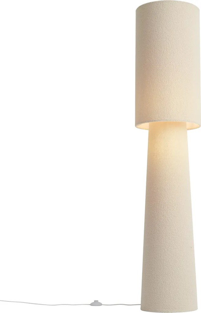Lampă de podea Japandi bej din material teddy cu 2 lumini - Trompet