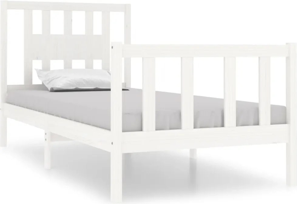 vidaXL Cadru de pat single, alb, 90x190 cm, lemn masiv