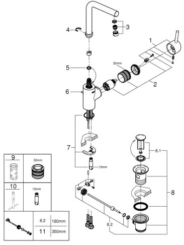 GROHE 23739002 - Baterie pentru lavoar CONCETTO, 291 mm, crom lucios