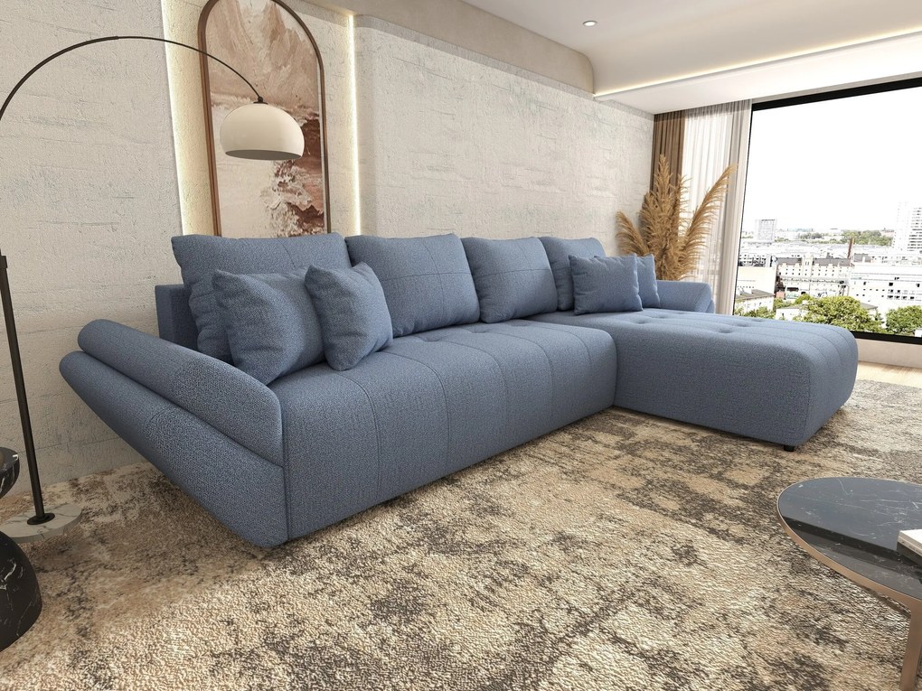 Colțar extensibil dumonde cu ladă de depozitare si sezut confortabil din spuma high-density, Berlin XL Enjoy Blue 350x185 cm II