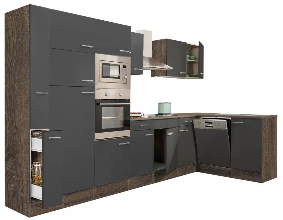 Mobilă de bucătărie de colț Yorki 370, corp din stejar Yorki, cu față antracit satinat