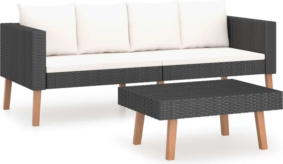 vidaXL Set mobilier de grădină cu perne, 2 piese, negru, poliratan