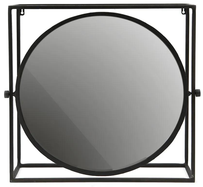 Oglinda rotunda cu rama din metal neagra, 52 x 13 x 50 cm