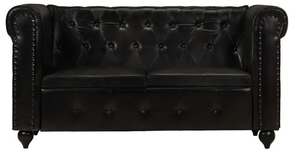 Canapea chesterfield cu 2 locuri, negru, piele naturala Negru