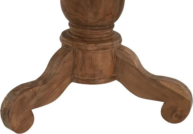 Masă dining rotundă din lemn de tec reciclat, natur, 6–8 locuri, cu picior central pe trei volute, 78 x 160 cm, „Komodo”