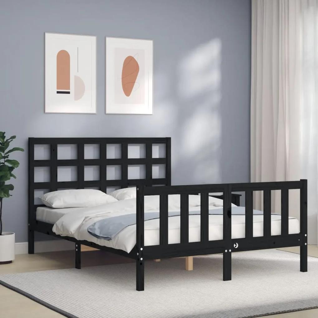 3192100 vidaXL Cadru de pat cu tăblie, negru, 120x200 cm, lemn masiv