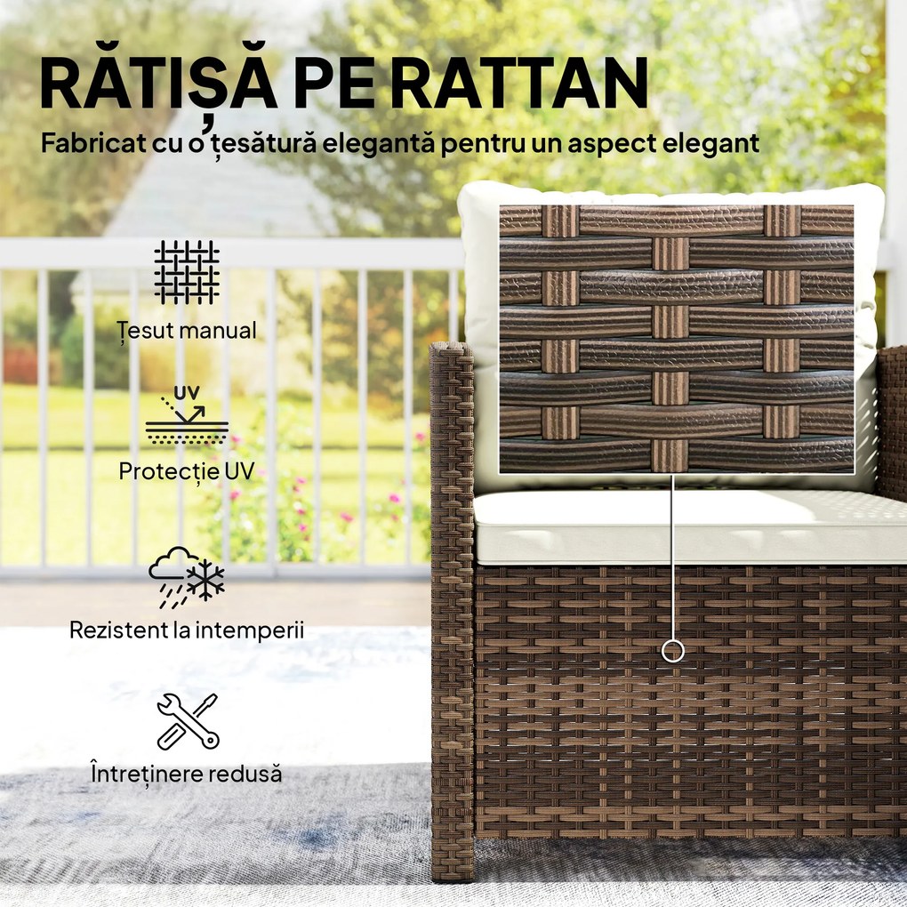 Outsunny Set Bistro pentru Exterior 3 Piese din Ratan cu Măsuță pe 2 Niveluri, Perne pentru Balcon și Terasă, Maro și Crem | Aosom Romania