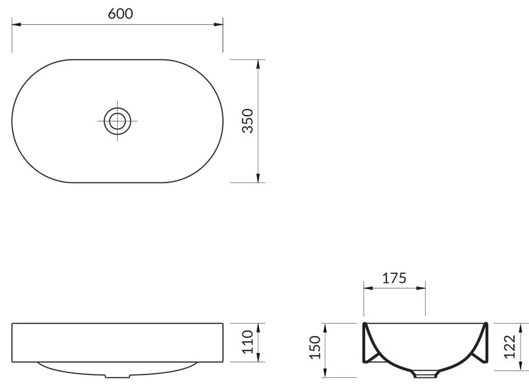 Lavoar pe blat, Cersanit, Inverto, oval, 60 cm, alb