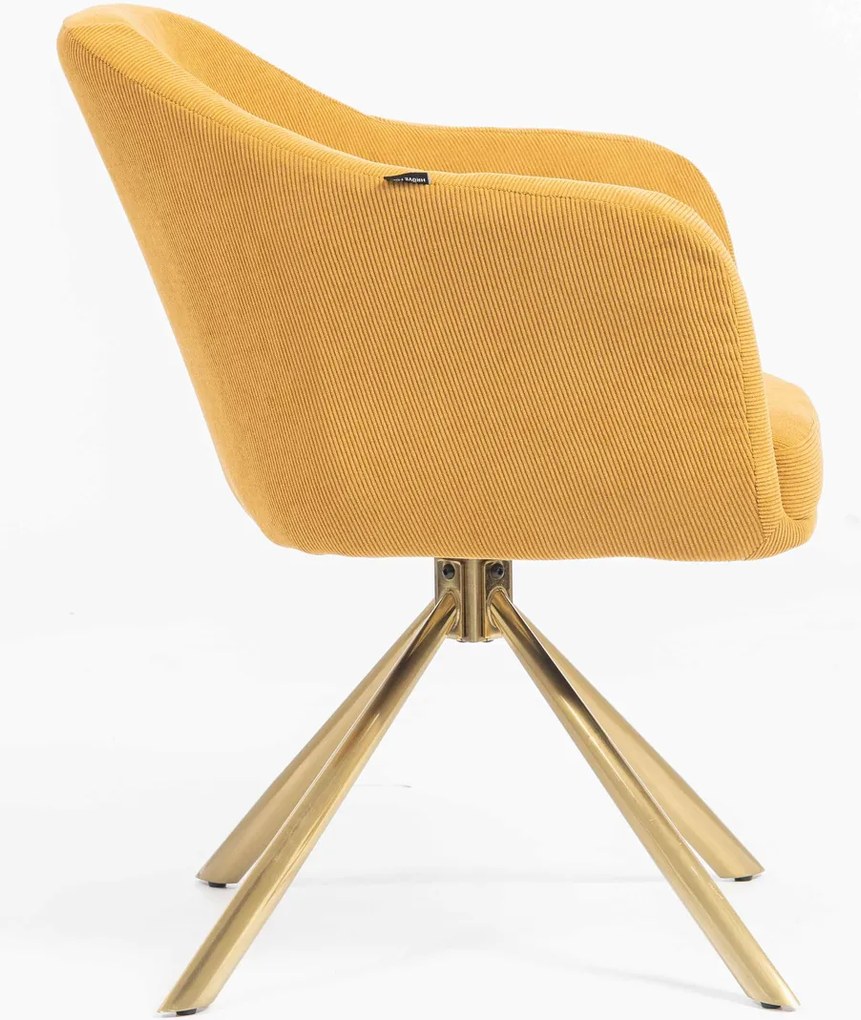 HR832 BAZĂ STEA Scaun Catifea Reiată Premium culoare Curry Galben cu Bază Aurie