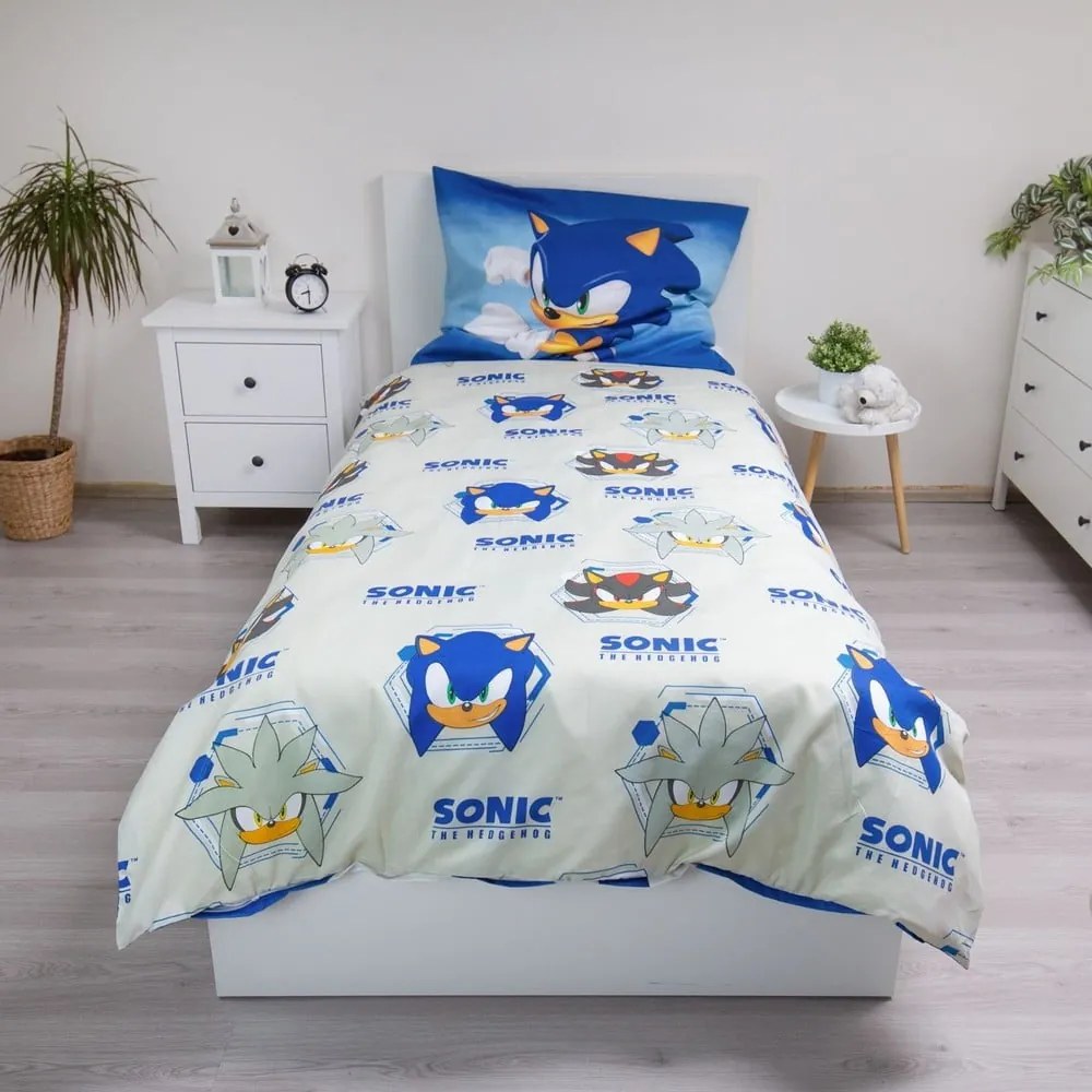 Lenjerie de pat pentru copii albastră din microfibră pentru pat de o persoană 140x200 cm Sonic – Jerry Fabrics