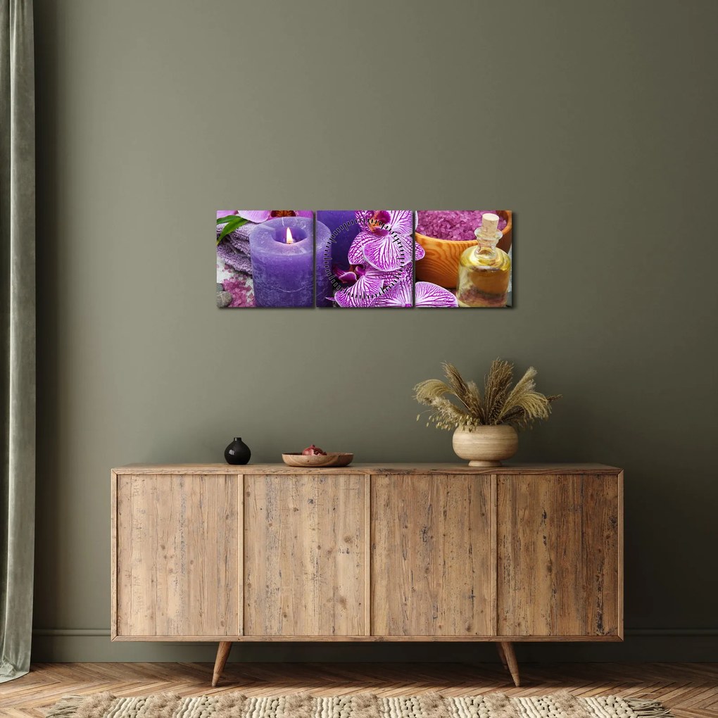 Tablou cu orhidee și lumănări (cu ceas) (90x30 cm)