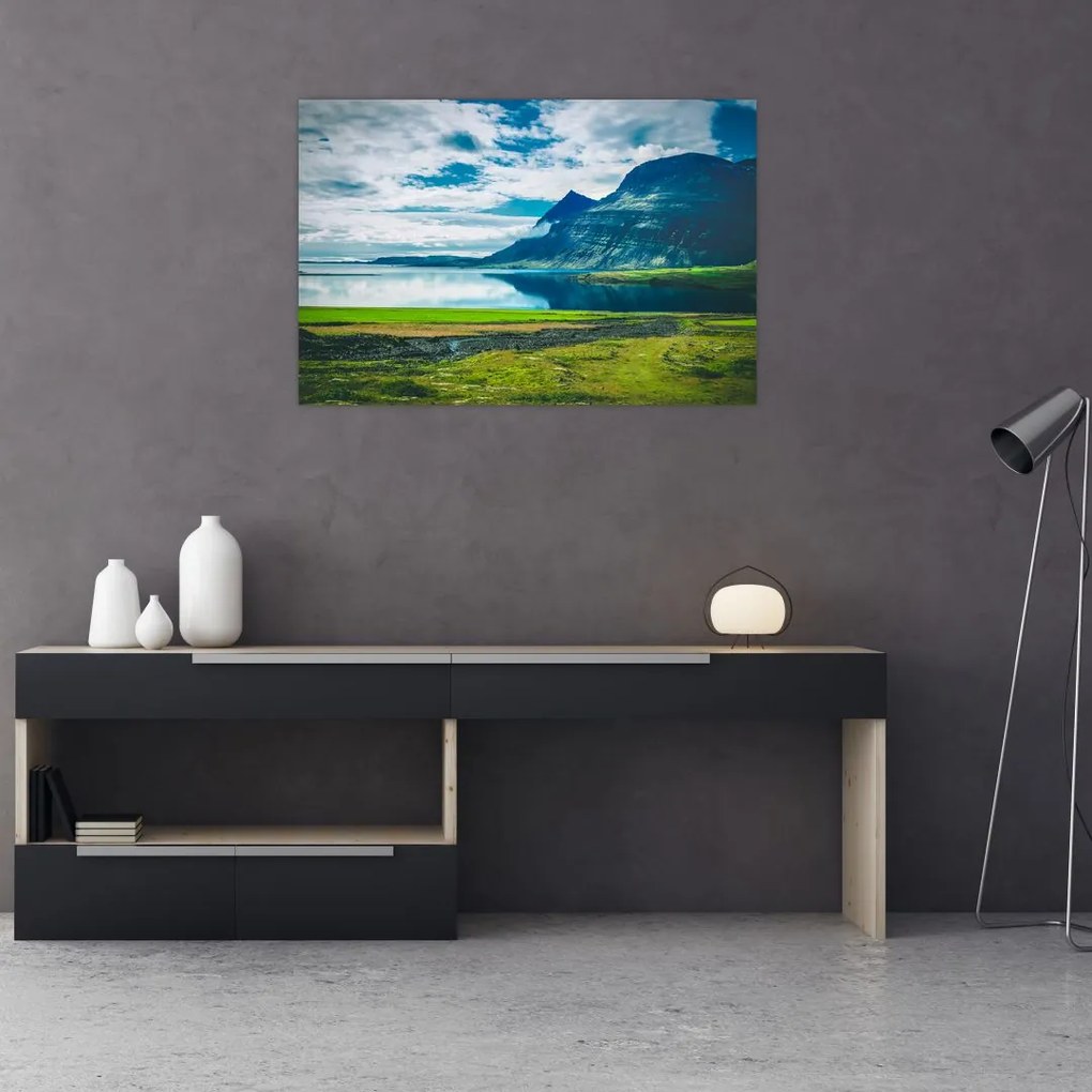 Tablou cu lac și munți (90x60 cm)