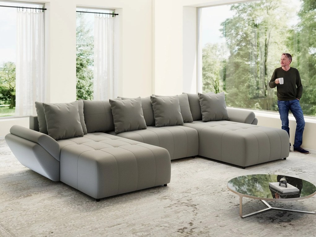 Colțar extensibil dumonde cu ladă de depozitare si sezut confortabil din spuma high-density, Berlin U Royal Grey 380x180 cm