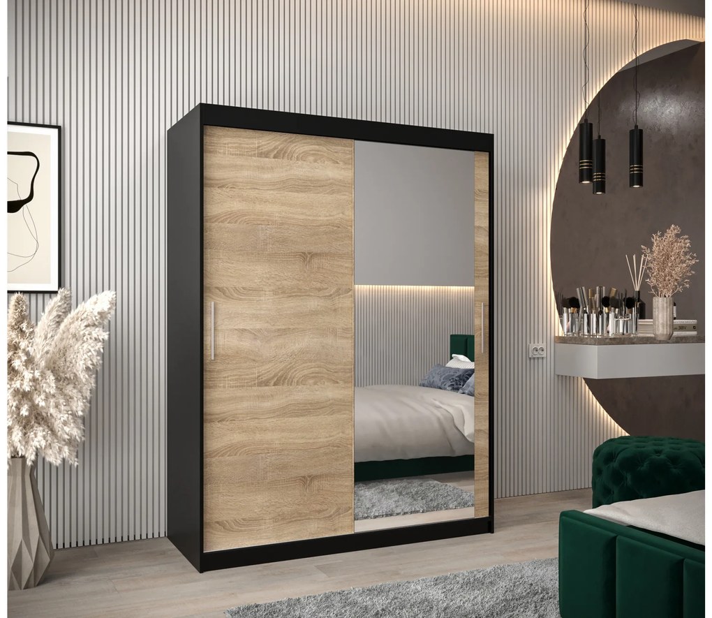 Dulap de haine 150 cm Toki 2 (negru mat + stejar sonoma). 1064992