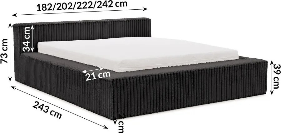 Pat matrimonial negru tapițat cu spațiu de depozitare cu somieră 140x200 cm Cloe – Ropez