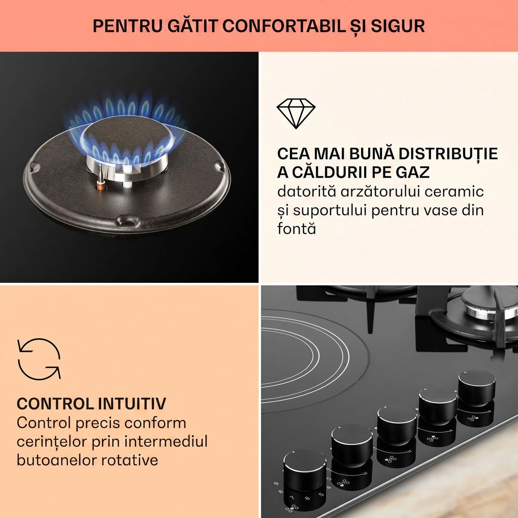 Klarstein MultiChef 5, plită cu gaz combinată, gaz / sticlă ceramică, 5 zone