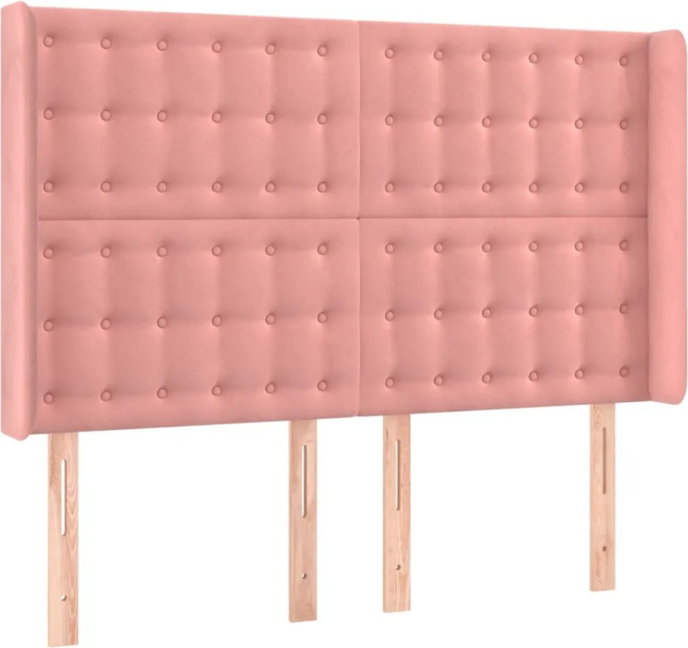 vidaXL Tăblie de pat cu aripioare, roz, 147x16x118/128 cm, catifea