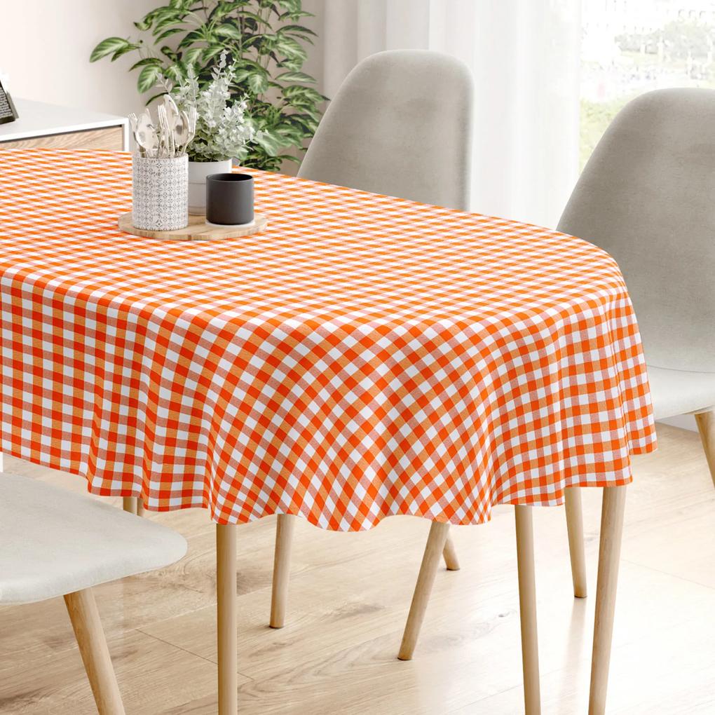 Goldea față de masă decorativă menorca - carouri în portocaliu și alb - ovală 80 x 140 cm