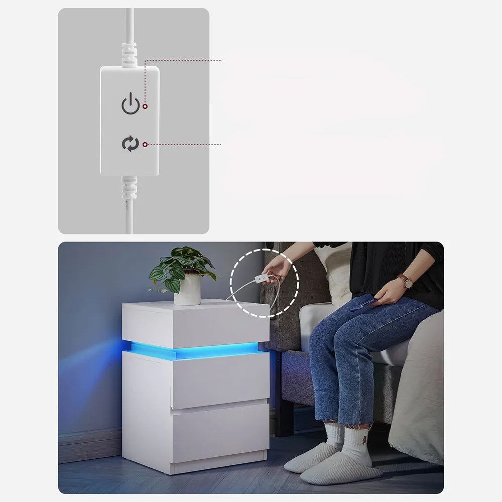 Noptieră cu iluminare DAVY, 40x35x55cm, alb Vasagle