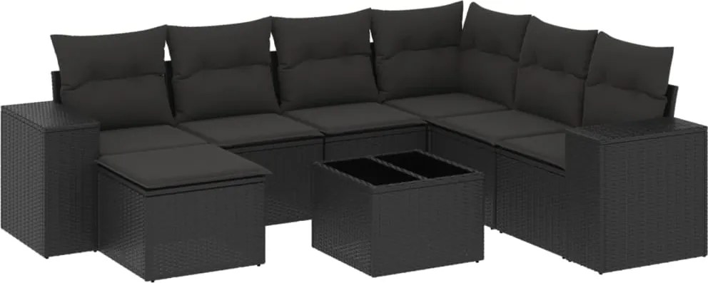 vidaXL Set mobilier de grădină cu perne, 8 piese, negru, poliratan