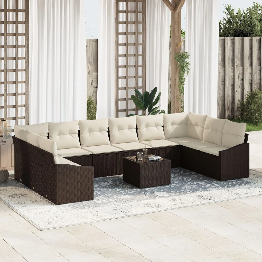 vidaXL Set de canapele pentru grădină 11 pcs Maro Rattan poli