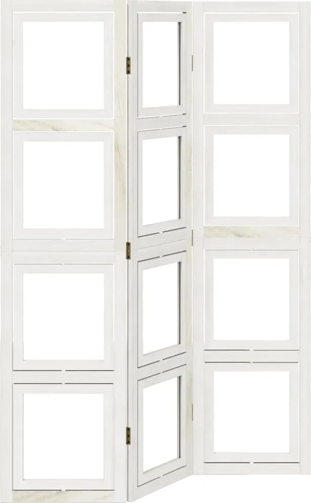 vidaXL Paravan cameră 3 panouri, alb, lemn masiv paulownia