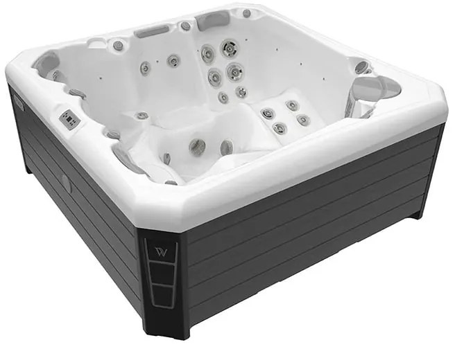 Minipiscina 5 persoane 218 218 cm alba cu hidromasaj, acril, Wellis, Palermo CityLife Deluxe