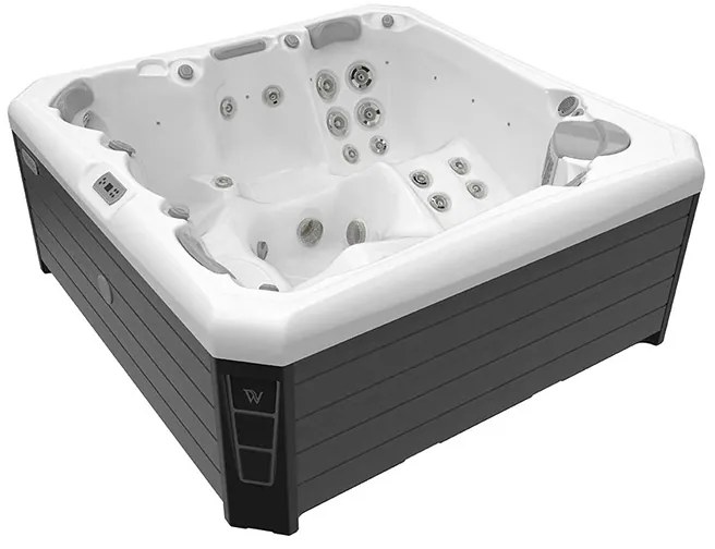 Minipiscina 5 persoane 218 Ã 218 cm alba cu hidromasaj, acril, Wellis, Palermo CityLife Deluxe