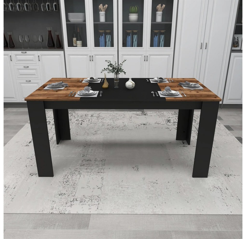 Masă sufragerie Dovete 2 (Nuc deschis + negru) (pentru 6 persoane). 1093697