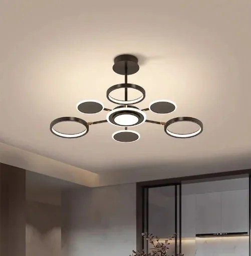 Lustra LED cu Telecomanda, Negru, 8 Brate, 3 Tipuri De Lumina, Intensitate Reglabila, 92W
